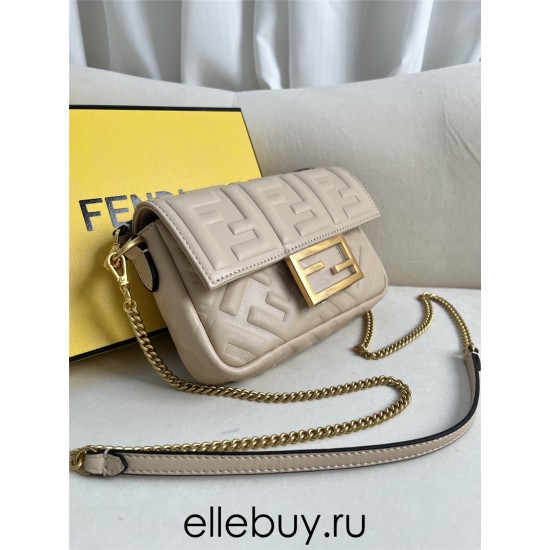 Fendi Baguette Mini 19 Chain Apricot All Leather Gold Buckle 19x11.5x4cm