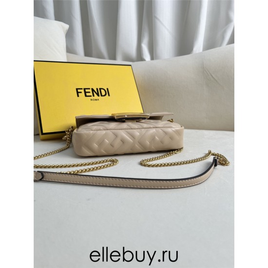 Fendi Baguette Mini 19 Chain Apricot All Leather Gold Buckle 19x11.5x4cm