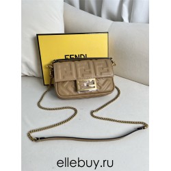 Fendi Baguette Mini 19 Chain Yellow All Leather Gold Buckle 19x11.5x4cm