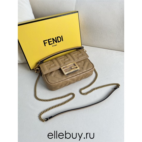 Fendi Baguette Mini 19 Chain Yellow All Leather Gold Buckle 19x11.5x4cm