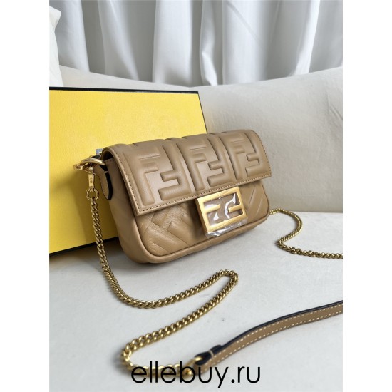 Fendi Baguette Mini 19 Chain Yellow All Leather Gold Buckle 19x11.5x4cm