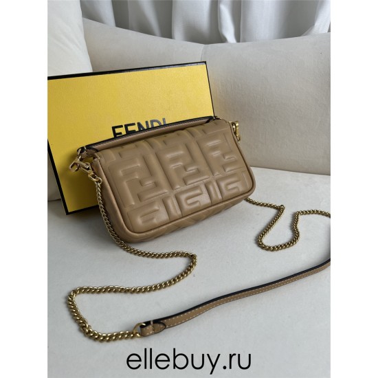 Fendi Baguette Mini 19 Chain Yellow All Leather Gold Buckle 19x11.5x4cm