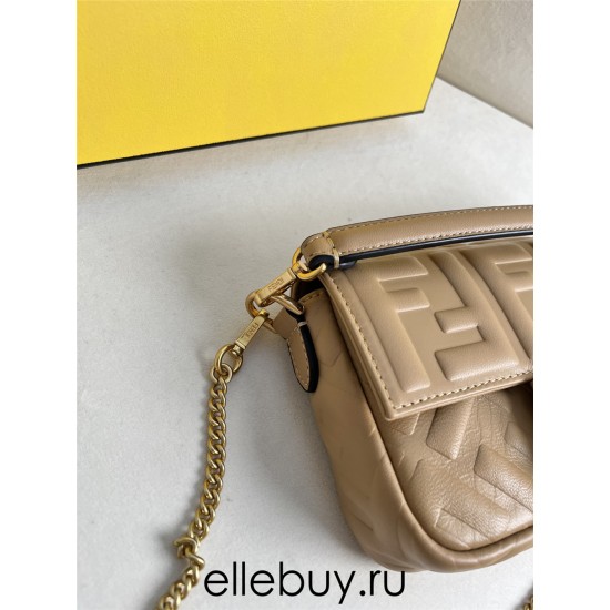 Fendi Baguette Mini 19 Chain Yellow All Leather Gold Buckle 19x11.5x4cm