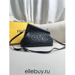 Fendi First 25 All Leather Embossed Black 25x18x9cm