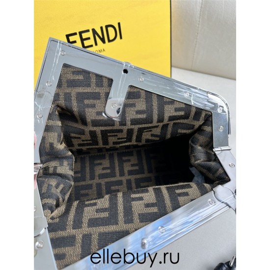 Fendi First 25 All Leather Embossed Black 25x18x9cm