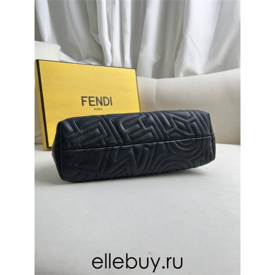 Fendi First 25 All Leather Embossed Black 25x18x9cm