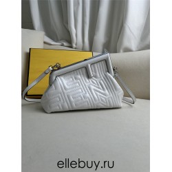 Fendi First 25 All Leather Embossed White 25x18x9cm