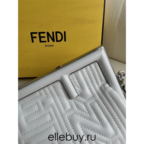 Fendi First 25 All Leather Embossed White 25x18x9cm