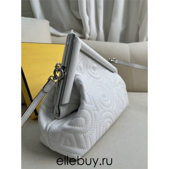 Fendi First 25 All Leather Embossed White 25x18x9cm