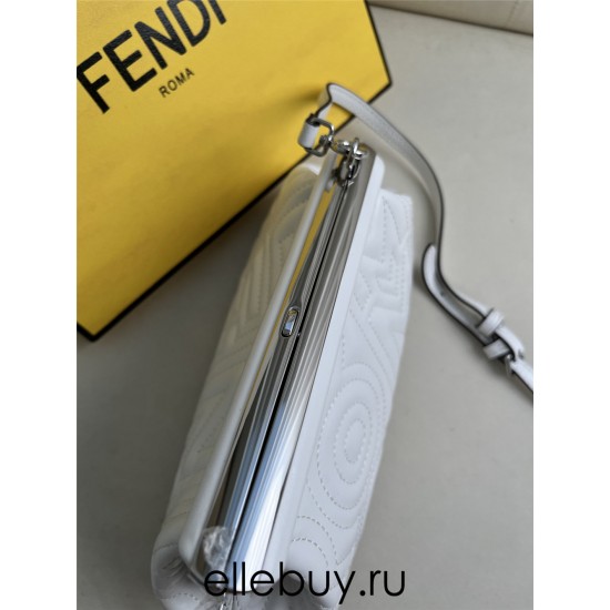 Fendi First 25 All Leather Embossed White 25x18x9cm