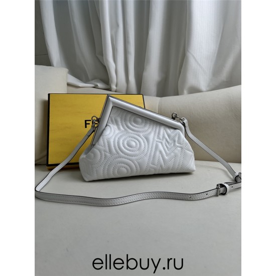 Fendi First 25 All Leather Embossed White 25x18x9cm