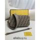 Fendi Baguette Medium 27 Gray Canvas Gold Buckle 27x15x6cm