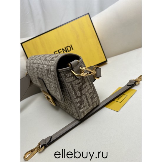 Fendi Baguette Medium 27 Gray Canvas Gold Buckle 27x15x6cm