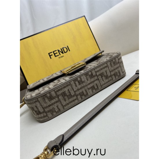 Fendi Baguette Medium 27 Gray Canvas Gold Buckle 27x15x6cm