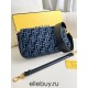 Fendi Baguette Medium 27 Blue Canvas Gold Buckle 27x15x6cm