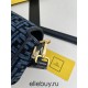 Fendi Baguette Medium 27 Blue Canvas Gold Buckle 27x15x6cm