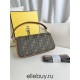 Fendi Baguette Medium 26 Brown Canvas Gold Buckle 26x13x6cm