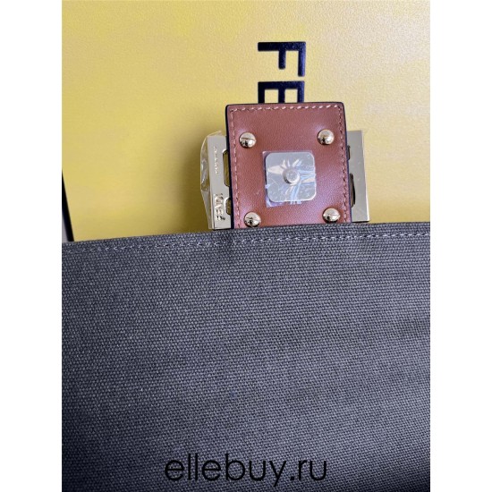 Fendi Baguette Medium 26 Brown Canvas Gold Buckle 26x13x6cm