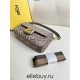 Fendi Baguette Medium 26 Gray Canvas Gold Buckle 26x13x6cm