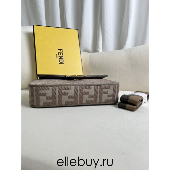 Fendi Baguette Medium 26 Gray Canvas Gold Buckle 26x13x6cm