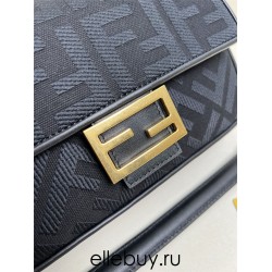 Fendi Baguette Medium 26 Black Canvas Gold Buckle 26x13x6cm