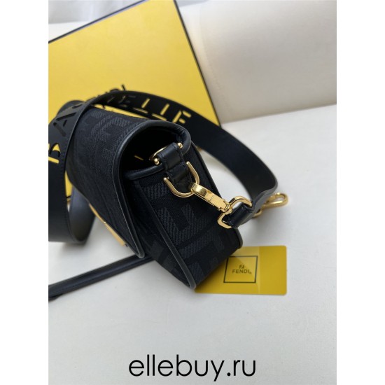 Fendi Baguette Medium 26 Black Canvas Gold Buckle 26x13x6cm