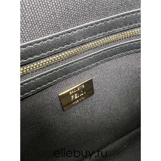 Fendi Baguette Medium 26 Black Canvas Gold Buckle 26x13x6cm