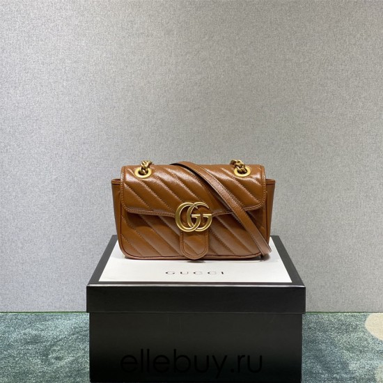 Gucci GG Marmont Small, 22, Brown, Gold Hardware, Size: 22x13x6cm, Model: 446744