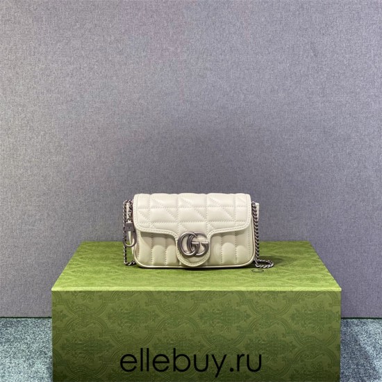 Gucci GG Marmont Geometric Mini, 16.5, White, Silver Hardware, Size: 16.5x10x5cm, Model: 476433