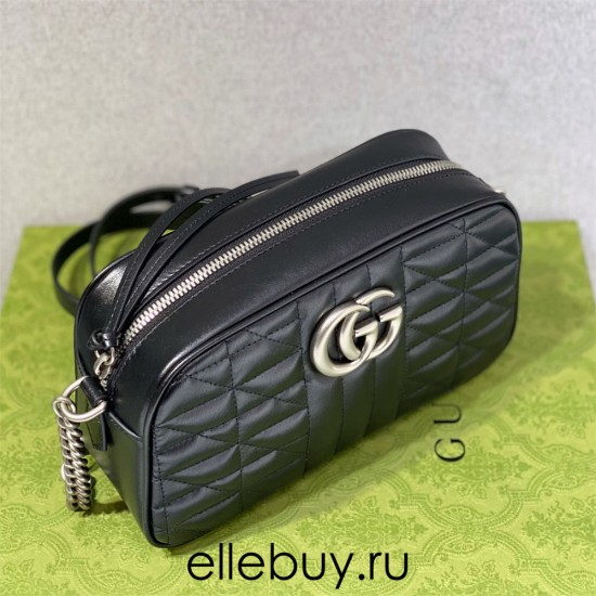 Gucci GG Marmont Geometric Medium, 24, Black, Silver Hardware, Size: 24x13x7cm, Model: 443497