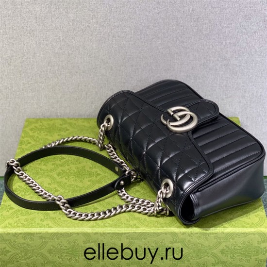 Gucci GG Marmont Geometric Medium, 26, Black, Silver Hardware, Size: 26x15x7cm, Model: 443497