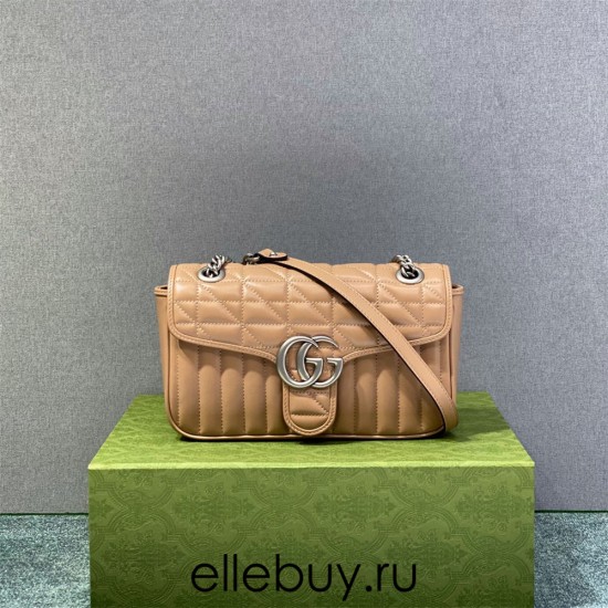 Gucci GG Marmont Geometric Medium, 26, Beige, Silver Hardware, Size: 26x15x7cm, Model: 443497