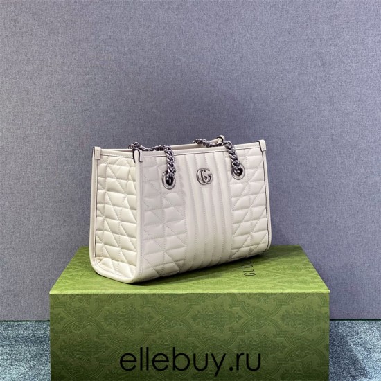 Gucci GG Marmont Geometric Medium, 26.5, White, Silver Hardware, Size: 26.5x19x11cm, Model: 681483