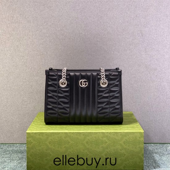 Gucci GG Marmont Geometric Medium, 26.5, Black, Silver Hardware, Size: 26.5x19x11cm, Model: 681483