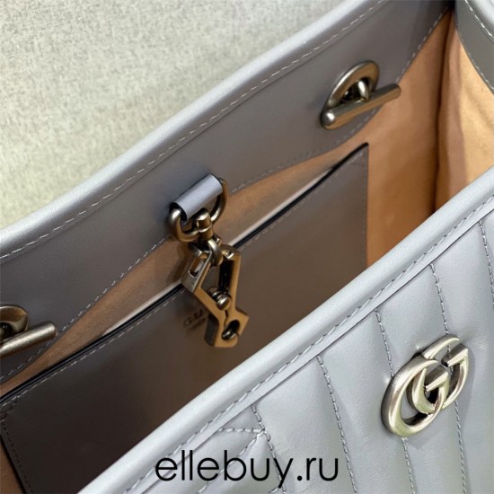 Gucci GG Marmont Geometric Medium, 26.5, Grey, Silver Hardware, Size: 26.5x19x11cm, Model: 681483