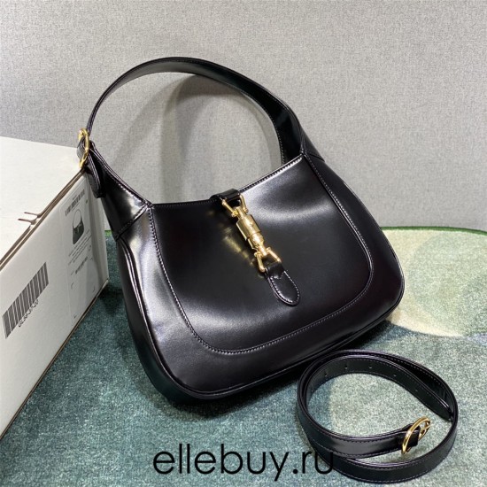 Gucci Jackie 1961, Full Leather, Imported Italian Leather, Small 27.5cm, Black, Gold Hardware, Size: 27.5x19x4cm, Model: 636706