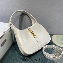 Gucci Jackie 1961, Full Leather, Imported Italian Leather, Small 27.5cm, White, Gold Hardware, Size: 27.5x19x4cm, Model: 636706