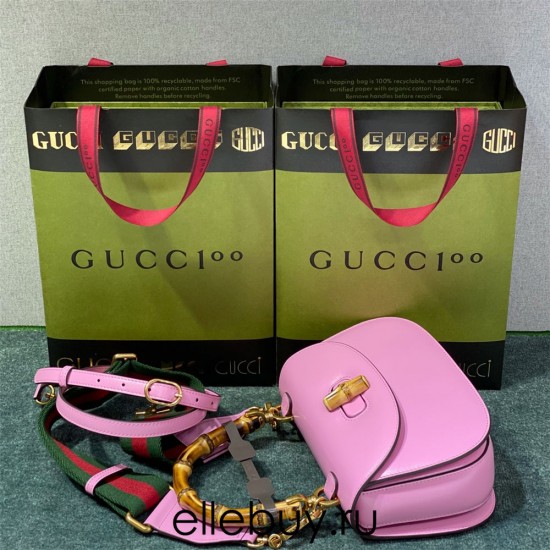 Gucci Bamboo 1947, Small 21cm, Pink, Gold Hardware, Size: 21x15x7cm, Model: 675797