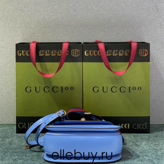 Gucci Bamboo 1947, Small 21cm, Blue, Gold Hardware, Size: 21x15x7cm, Model: 675797