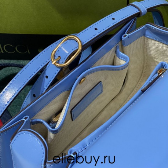 Gucci Bamboo 1947, Small 21cm, Blue, Gold Hardware, Size: 21x15x7cm, Model: 675797