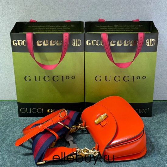 Gucci Bamboo 1947, Small 21cm, Red, Gold Hardware, Size: 21x15x7cm, Model: 675797