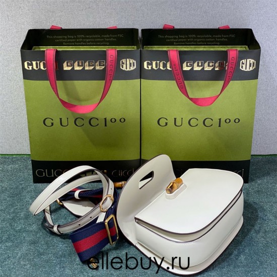 Gucci Bamboo 1947, Small 21cm, White, Gold Hardware, Size: 21x15x7cm, Model: 675797