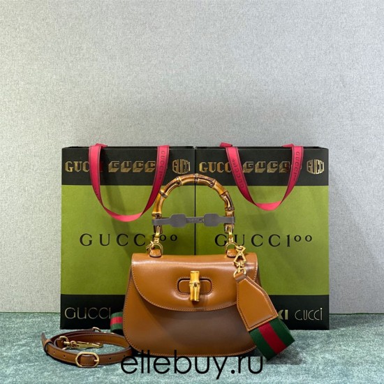 Gucci Bamboo 1947, Small 21cm, Brown, Gold Hardware, Size: 21x15x7cm, Model: 675797