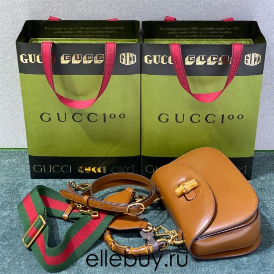 Gucci Bamboo 1947, Small 21cm, Brown, Gold Hardware, Size: 21x15x7cm, Model: 675797