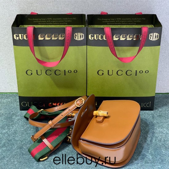 Gucci Bamboo 1947, Small 21cm, Brown, Gold Hardware, Size: 21x15x7cm, Model: 675797