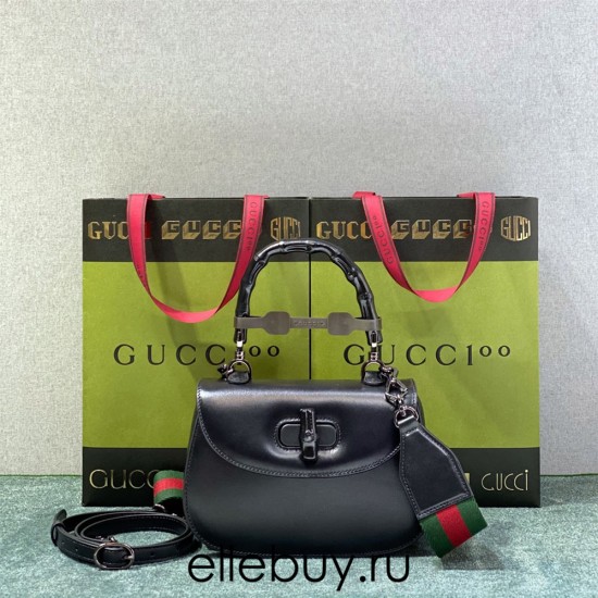 Gucci Bamboo 1947, Small 21cm, Black, Gold Hardware, Size: 21x15x7cm, Model: 675797