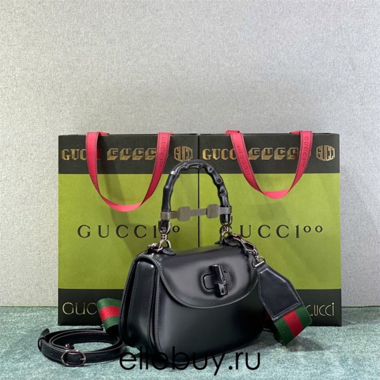 Gucci Bamboo 1947, Small 21cm, Black, Gold Hardware, Size: 21x15x7cm, Model: 675797