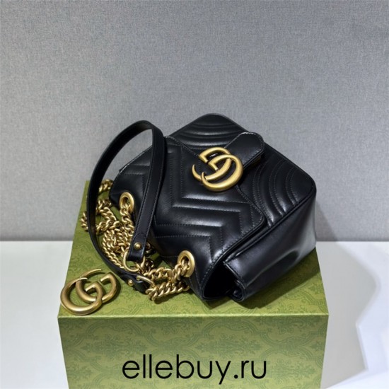 Gucci GG Marmont 18cm, Square, Black, Gold Hardware, Size: 18x13.5x8cm, Model: 739682