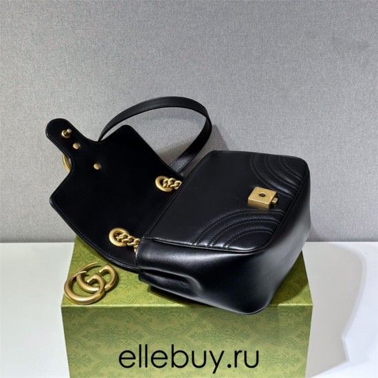 Gucci GG Marmont 18cm, Square, Black, Gold Hardware, Size: 18x13.5x8cm, Model: 739682