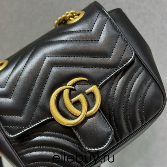 Gucci GG Marmont 18cm, Square, Black, Gold Hardware, Size: 18x13.5x8cm, Model: 739682